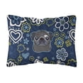 thumbnail image 1 of Blue Flowers Black Pug Canvas Fabric Decorative Pillow, 1 of 1