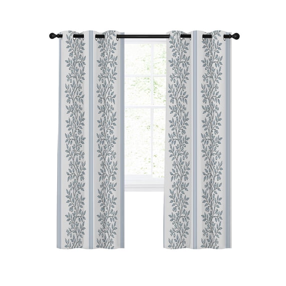 Rustic Country Office Blue Flowers Blackout Curtains 63 Inches Length, Country Rustic ...