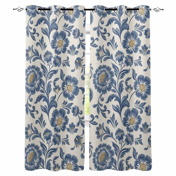 Blue Flowers Blackout Curtains for Bedroom/Living Room, Thermal ...