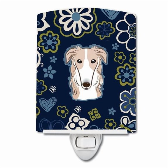 Blue Flowers Borzoi Ceramic Night Light
