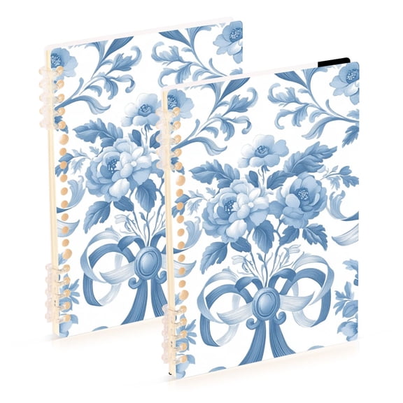 Blue Flowers Bowknots Pastel Elegant Notebook Detachable Coil Notebook Diary Plan Book A5 Size 60 Pages 1 Pack
