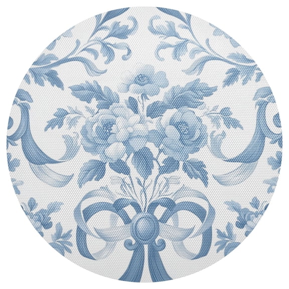 Blue Flowers Bowknots Pastel Elegant PVC Round Grid Placemat Table Mat 1 Pc 15.4" x 15.4"