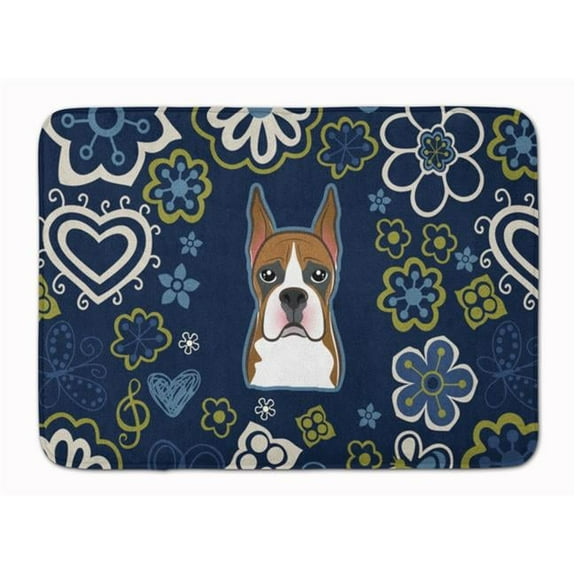 Blue Flowers Boxer Machine Washable Memory Foam Mat