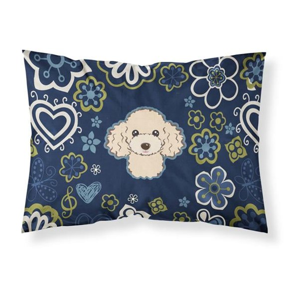 Blue Flowers Buff Poodle Fabric Standard Pillowcase