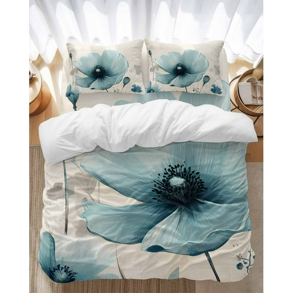 Blue Flowers Butterfly Bedding Duvet Cover Set King Size 4 Pieces Watercolor Retro Leaf Pastoral Style Bedding Set with Zipper Closure, 1 Comforter Cover 92x106 Inches 1 Flat Sheet & 2 Pillow Cases