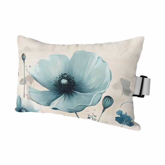 Blue Flowers Butterfly Outdoor Chaise Lounge Pillows Watercolor Retro Leaf Pastoral Style Lumbar Pillows with Insert Adjustable Elastic Strap Headrest Pillow for Recliner 1 Pack 11x16 Inch