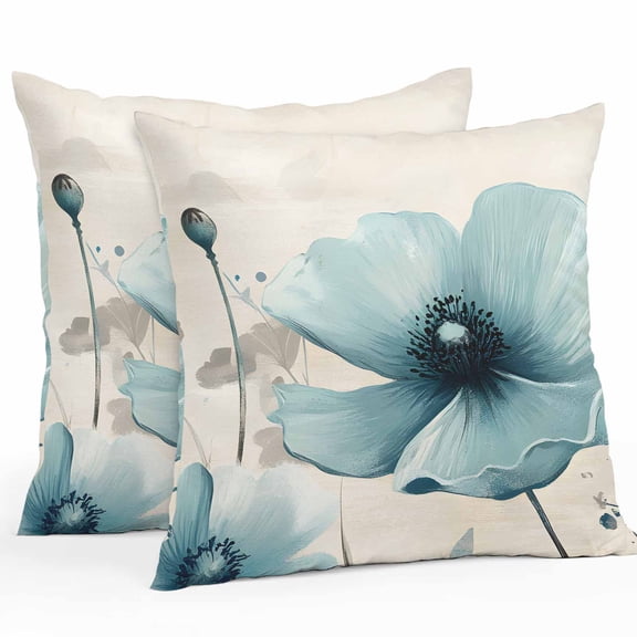 Blue Flowers Butterfly Outdoor Pillow Covers Pack of 2 Watercolor Retro Leaf Pastoral Style Waterproof Throw Pillow Covers Decorative Cushion Cases for Patio Garden Tent Balcony Couch 26x26 inch