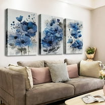 Blue Flowers Canvas Wall Art for Bedroom Home Decor - Artwork for Wall, Abstract Floral Wall Decor Print -Bathroom, Living Room, Kitchen Decor - Ready to Hang 3 Patchwork, 12x16inchx3pcs