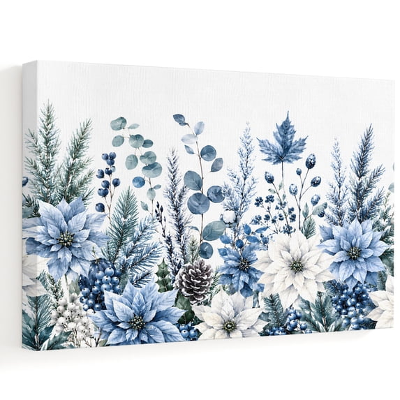 Blue Flowers Canvas Wall Art, Country Watercolor Pinecone Poinsettias ...