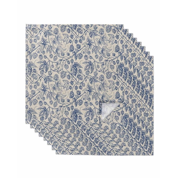 Blue Flowers Cloth Napkins Set of 8 Reusable Dinner Napkins, Retro Rustic Botanical Floral Leaves Vines Cocktail Napkin Washable Table Napkins for Wedding/Holiday Party/Baby Shower 20"x20"