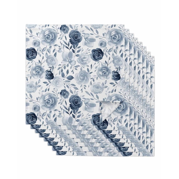 Blue Flowers Cloth Napkins Set of 8 Reusable Dinner Napkins, Watercolor Rustic Retro Floral Leaf Vines Cocktail Napkin Washable Table Napkins for Wedding/Holiday Party/Baby Shower 20"x20"