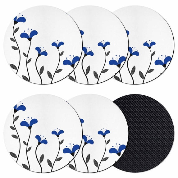 Blue Flowers Coasters Set of 6, Absorbent Coasters for Drinks, Spring Modern Simple Botanical Floral Plants Coaster for Desk Coffee Table Protection, Home Decor House Warming Gifts 4"