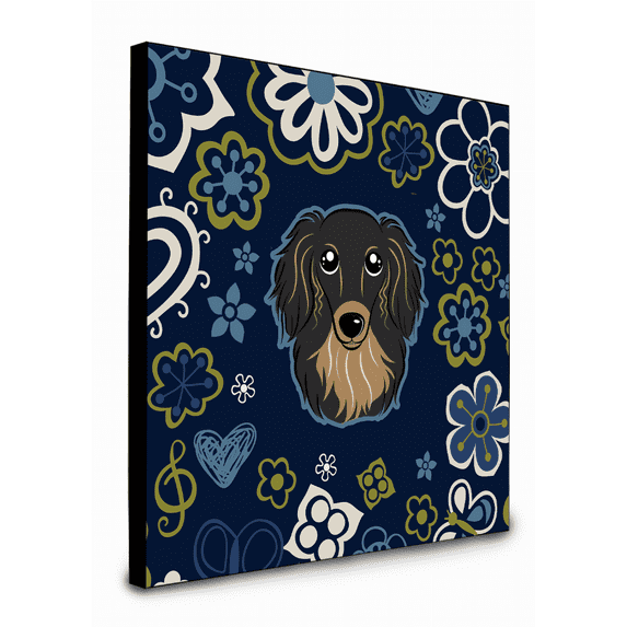 Carolines Treasures 8 x 8 x 0.625 in. Blue Flowers Longhair Black & Tan Dachshund Artwork Panel Wall Decor