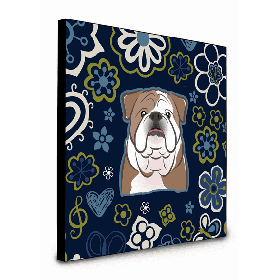 Carolines Treasures BB5070UP88 8 x 8 x 0.625 in. Blue Flowers English Bulldog Artwork Panel Wall Decor