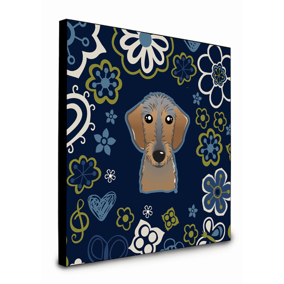 Carolines Treasures 8 x 8 x 0.625 in. Blue Flowers Wirehaired Dachshund Artwork Panel Wall Decor