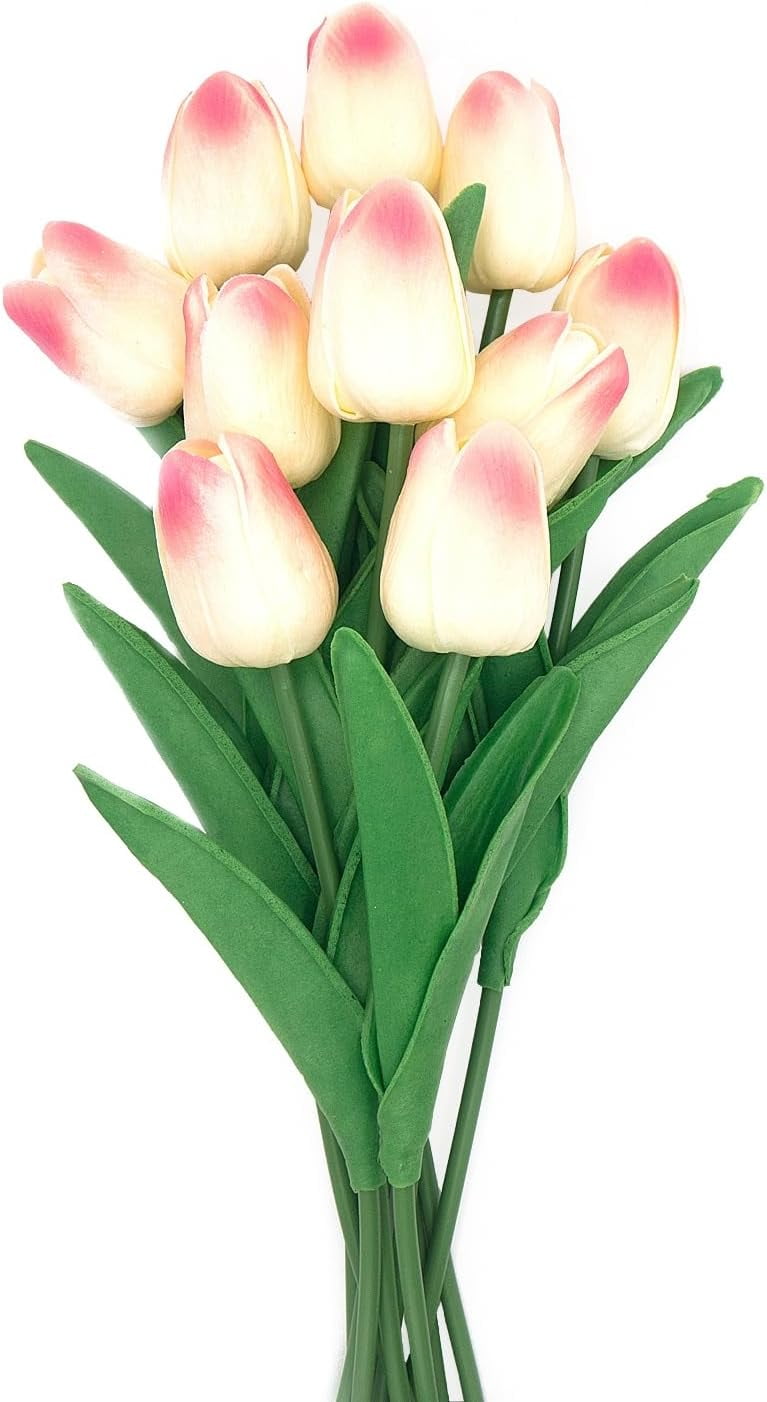 Blue Flowers Fake Tulips Artificial Flowers, 13 Inch Real Touch PU