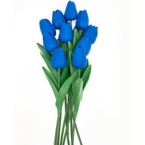 Blue Flowers Fake Tulips Artificial Flowers, 13 Inch Real Touch PU Flowers for Decoration, 10 Pcs Tulip Flowers Bouquet for Vase, Mother's Day Easter Valentines Gifts