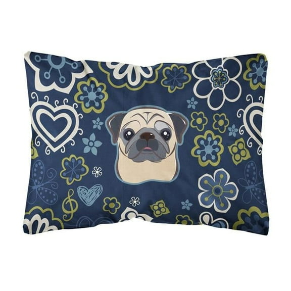 Blue Flowers Fawn Pug Canvas Fabric Decorative Pillow