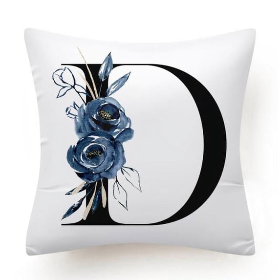 Blue Flowers Floral Alphabet Cushion Cover