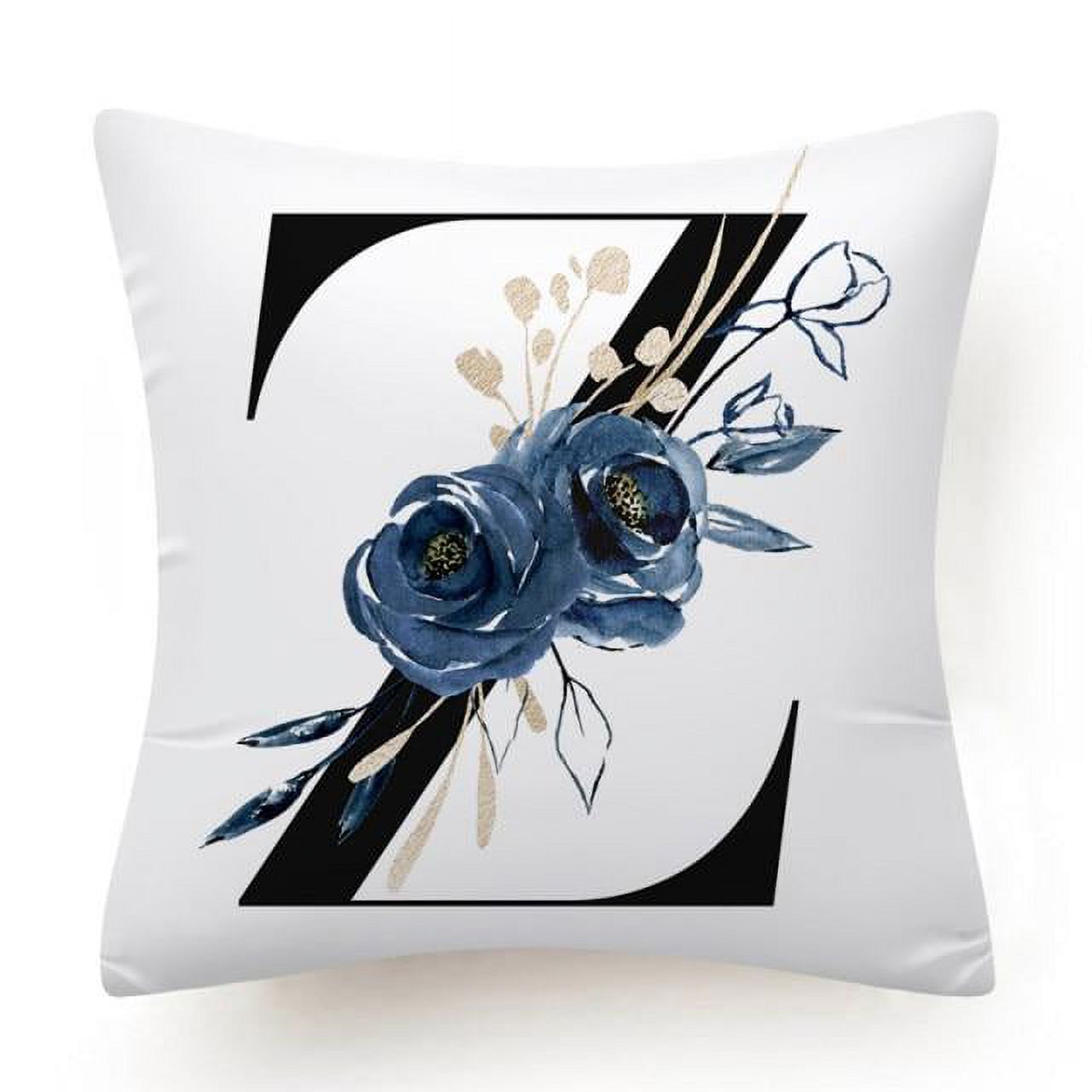 Blue Flowers Floral Alphabet Cushion Cover