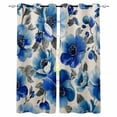 thumbnail image 1 of Blue Flowers Kitchen Curtains Spring Watercolor Floral Leaves Plants Beige Cafe Short Curtains for Bathroom Blackout Window Curtain Small Window Treatment Drapes for Bedroom Living Room 52"x45"x2, 1 of 9