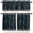 thumbnail image 1 of Blue Flowers Kitchen Curtains and Valances Set, Rod Pocket Curtains Tier Farmhouse Window Curtains 36 Inch Length, Spring Botanical Floral Leaves Stripes 3 Piece Kitchen Curtains Set, 1 of 6