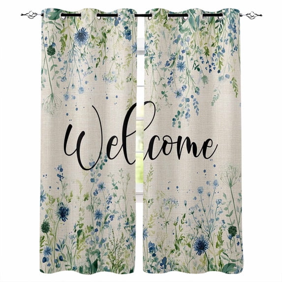 Blue Flowers Kitchen Curtains Watercolor Pastoral Botanical Garden Leaf Cafe Short Curtains for Bathroom Blackout Window Curtain Small Window Treatment Drapes for Bedroom Living Room 27.5"x39"x2