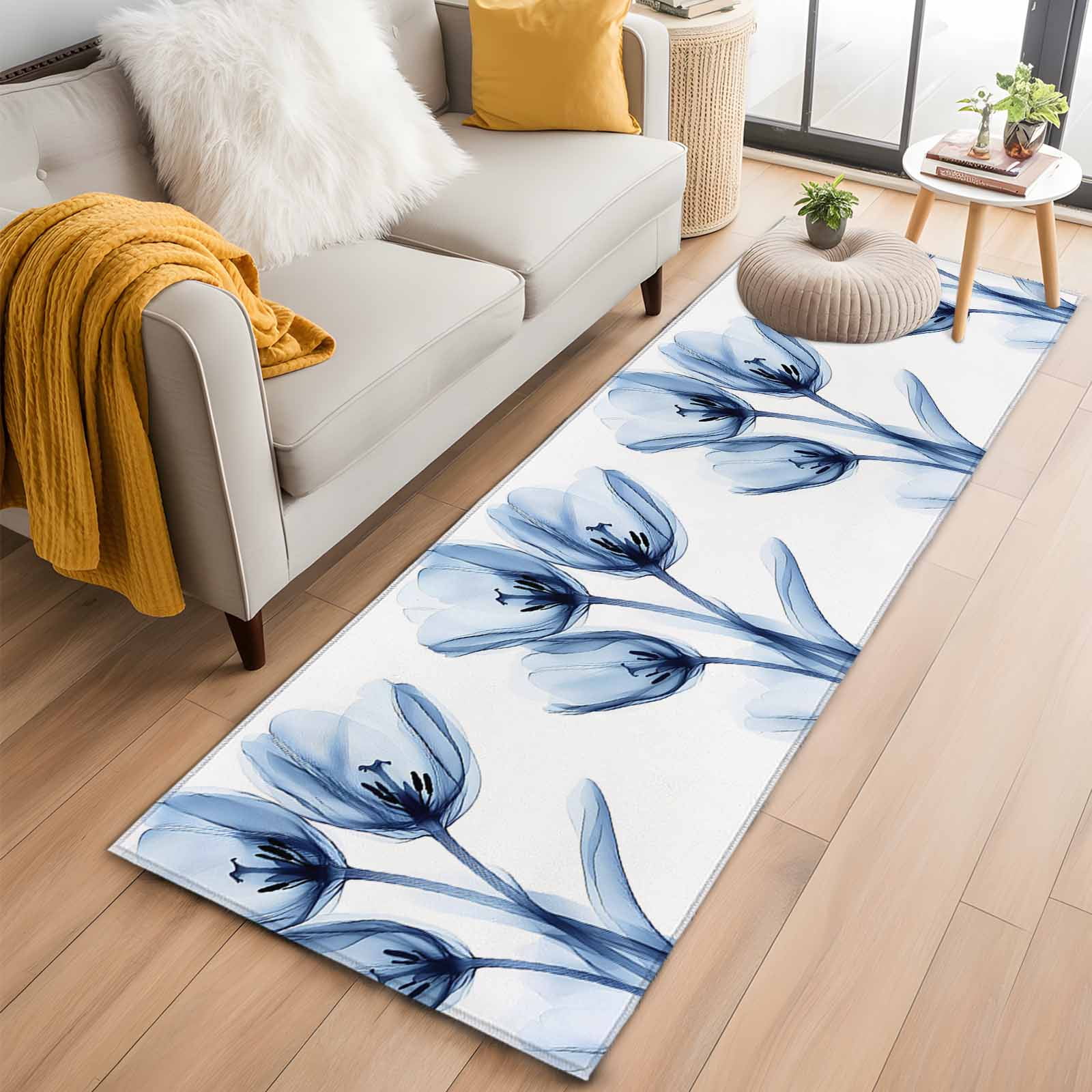 Blue Flowers Kitchen Runner Rug 2x6 Washable Runners for Hallway Non ...