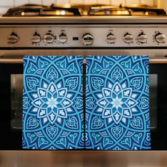 Blue Flowers Kitchen Towels Set of 2, Farmhouse Boho Middle Century Floral Art Absorbent Dish Towels for Kitchen, Microfiber Hand Towel, Quick Drying Tea Towel for Cleaning Decorative Dishcloths