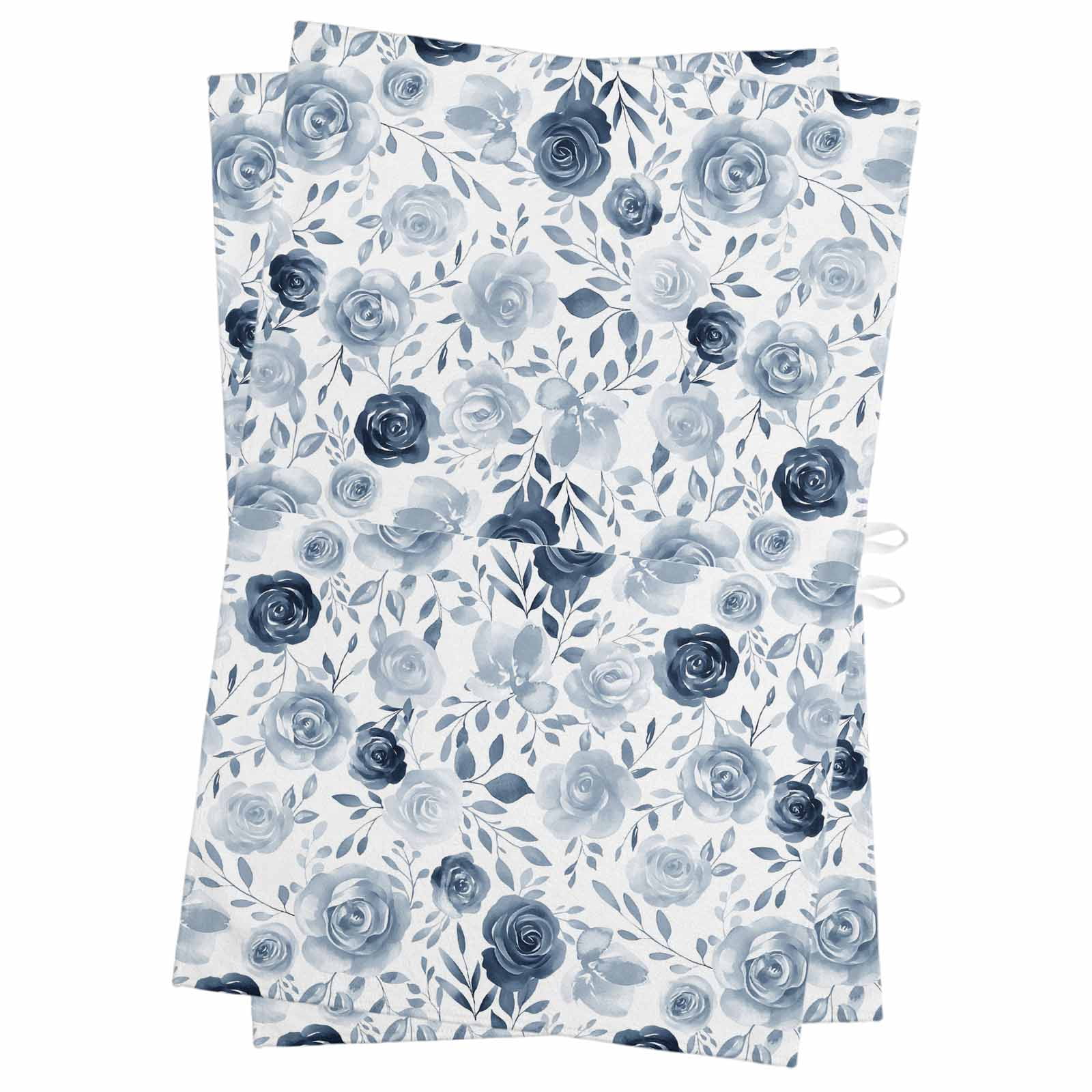 Blue Flowers Kitchen Towels Set of 2, Water Absorbent Dish Towel, Watercolor Rustic Retro Floral Leaf Vines Decorative Hand Towels - Quick Drying Cloth for Cooking Baking, 18x28 Inch