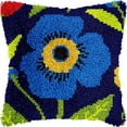 thumbnail image 1 of Blue Flowers Latch Hook Pillow Cover Kits for DIY Handmade Throw Pillow Cross Stitch Latch Hooking Pillowcase Kits with Preprinted Color Pattern Canvas Crochet Yarn Kits 17''X 17''(5-103), 1 of 1