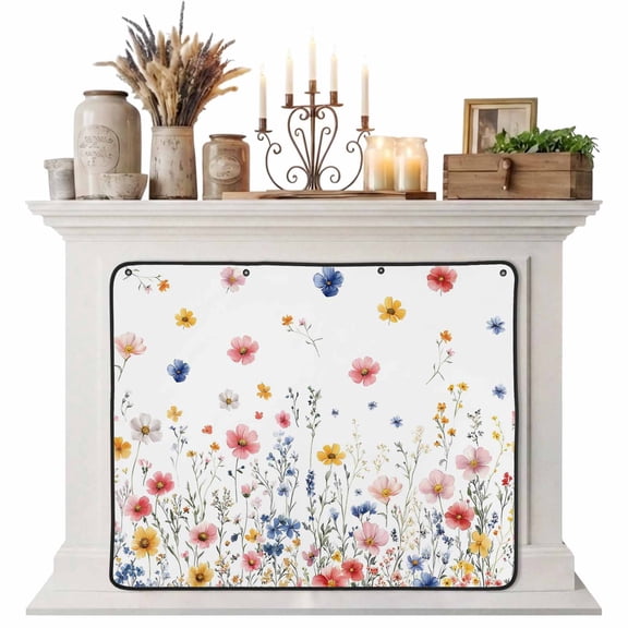 Blue Flowers Magnetic Fireplace Cover, Fireplace Draft Blocker, Pink Watercolor Botanical Garden Floral Fireplaces Blanket for Heat Loss/Cold Air, Fireplaces Draft Stopper Cover for Inside 36"x27"
