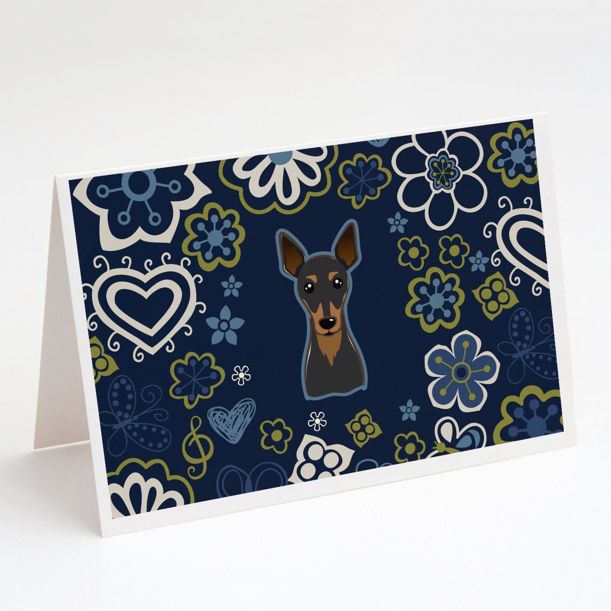 Blue Flowers Min Pin Greeting Cards and Envelopes Pack of 8