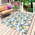 thumbnail image 1 of Blue Flowers Outdoor Rug for Patio/Deck/Porch, Non-Slip Large Area Rug 5 x 7 Ft, Yellow Lemons Summer Fruit Pastoral Indoor Outdoor Rugs Washable Area Rugs, Reversible Camping Rug Carpet Runner, 1 of 8