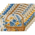 thumbnail image 1 of Blue Flowers Placemats Set of 6, Heat Resistant Washable Linen Table Mat Wipeable Indoor Outdoor Kitchen Holiday Party Tables Decoration Coffee Place Mats 12x18 Inch, 1 of 5