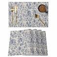 thumbnail image 1 of Blue Flowers Placemats Set of 8, Retro Rustic Botanical Floral Leaves Vines Placemats for Dining Table, Place Mats for Kitchen Tabletop, Waterproof Wipeable Dining Table Mats Set, 1 of 9