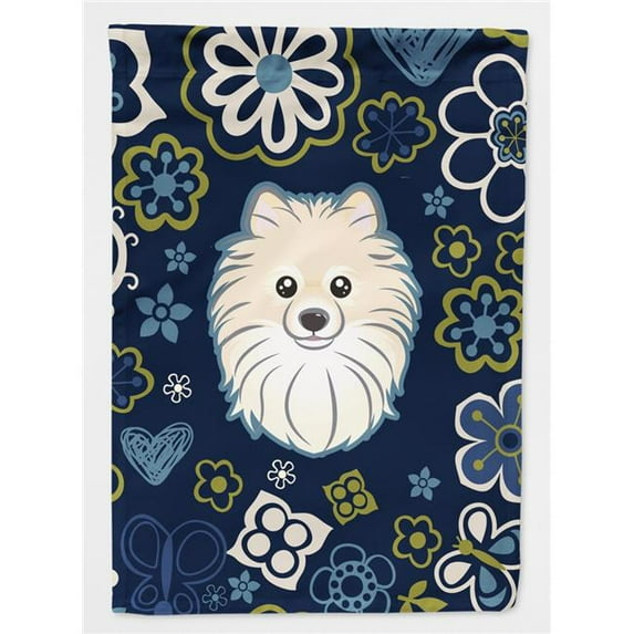 Blue Flowers Pomeranian Garden Size Flag