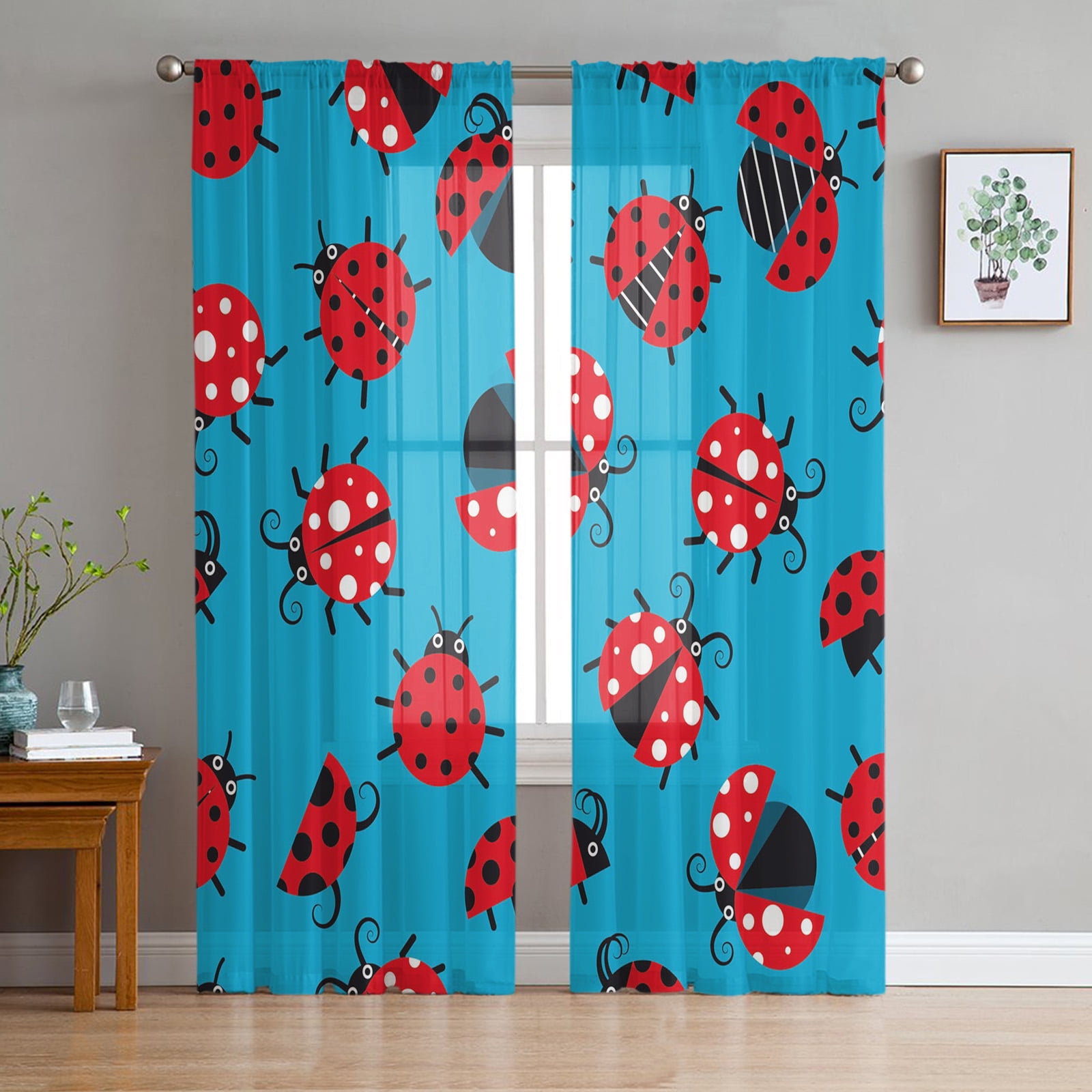 Blue Flowers Printed Curtains Drape Sheer Tulle Home ration Living Room