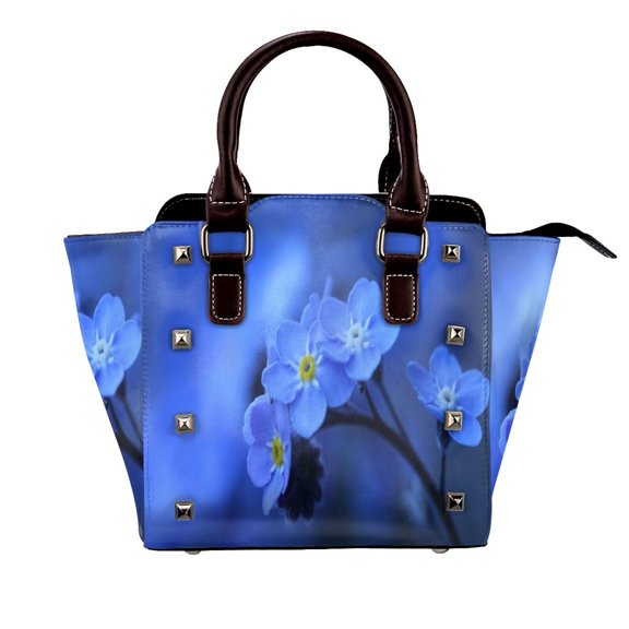 Blue Flowers Rivet Fashion One-Shoulder Women's Handbag Tote Bag