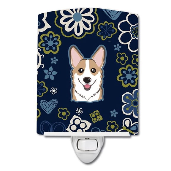 Blue Flowers Sable Corgi Ceramic Night Light