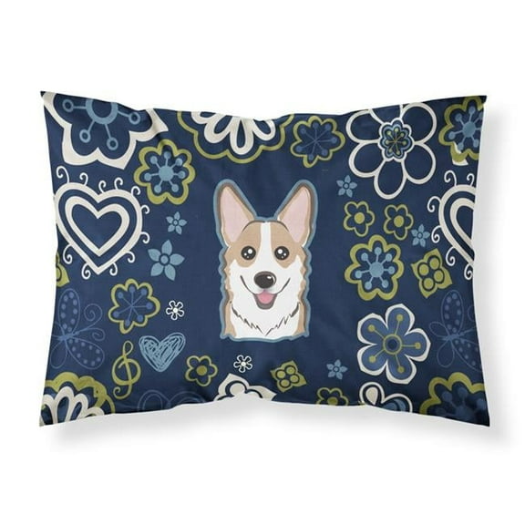 Blue Flowers Sable Corgi Fabric Standard Pillowcase
