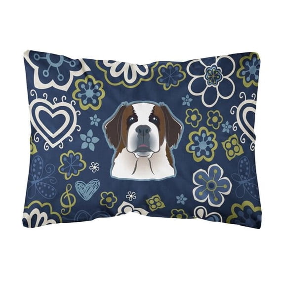 Blue Flowers Saint Bernard Canvas Fabric Decorative Pillow