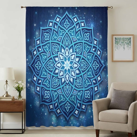 Blue Flowers Sheer Curtains 108" Extra Long for Living Room, Farmhouse Boho Middle Century Floral Art Light Filtering Privacy Drapes,Breathable Semi Sheer Window Treatment for Floor to Ceiling Window