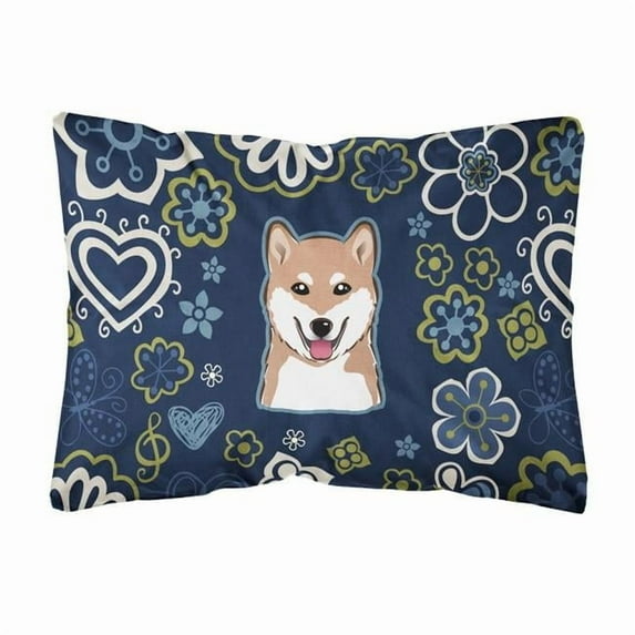 Blue Flowers Shiba Inu Canvas Fabric Decorative Pillow