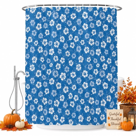 Blue Flowers Shower Curtain, Waterproof Shower Curtains for Bathroom, Coastal Rustic Botanical Blooms Floral Washable Fabric Bathtub Curtain Set Bath Decor with 12 Hooks Extra Long 72"x96"