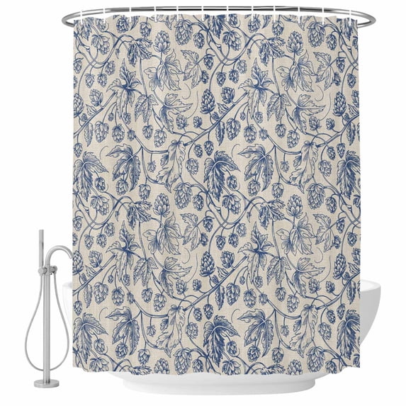 Blue Flowers Shower Curtain, Waterproof Shower Curtains for Bathroom, Retro Rustic Botanical Floral Leaves Vines Washable Fabric Bathtub Curtain Set Bath Decor with 12 Hooks 72"x78"