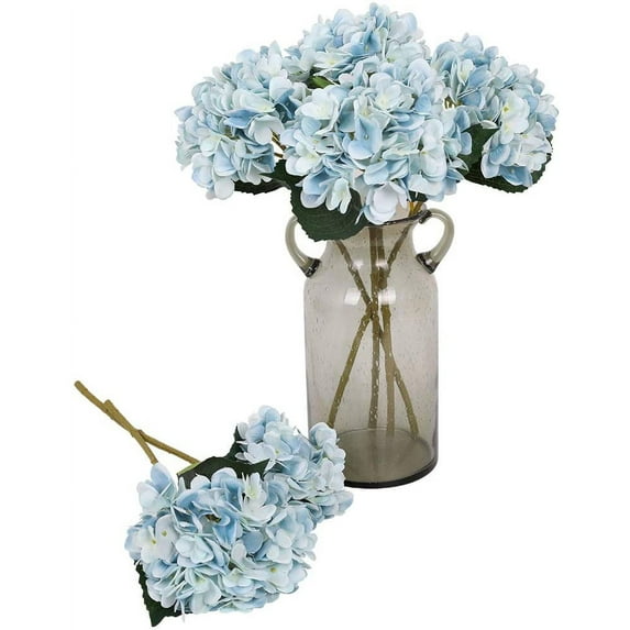 Blue Flowers Silk Hydrangea Artificial Flowers Realistic Hydrangea Flowers Bouquet for Wedding Party Office Home Decor (Blue)