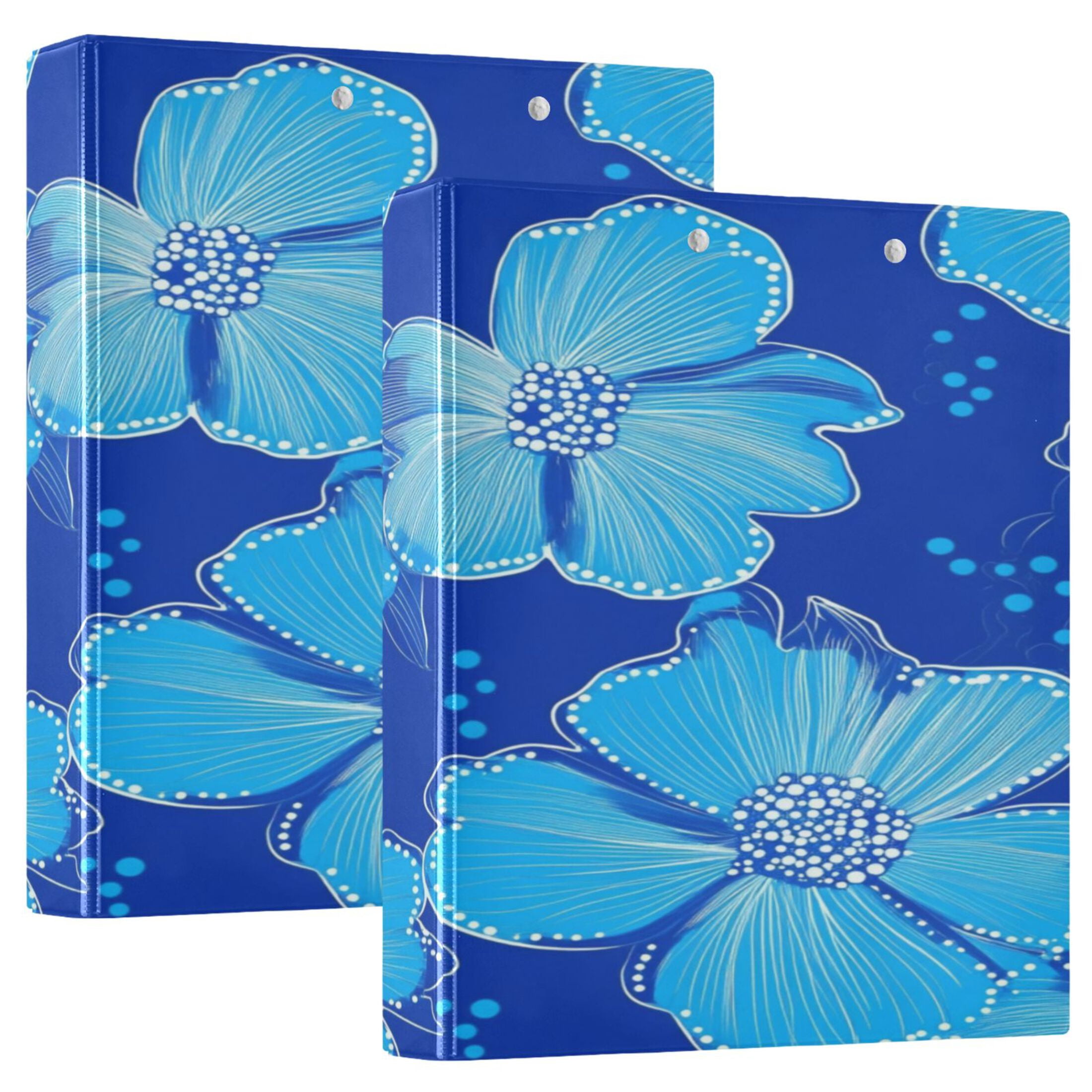 Mini Folder With Rings Blue Flowers Small Dot Design 3 Ring Hardcover Binders 1.5in Round ...