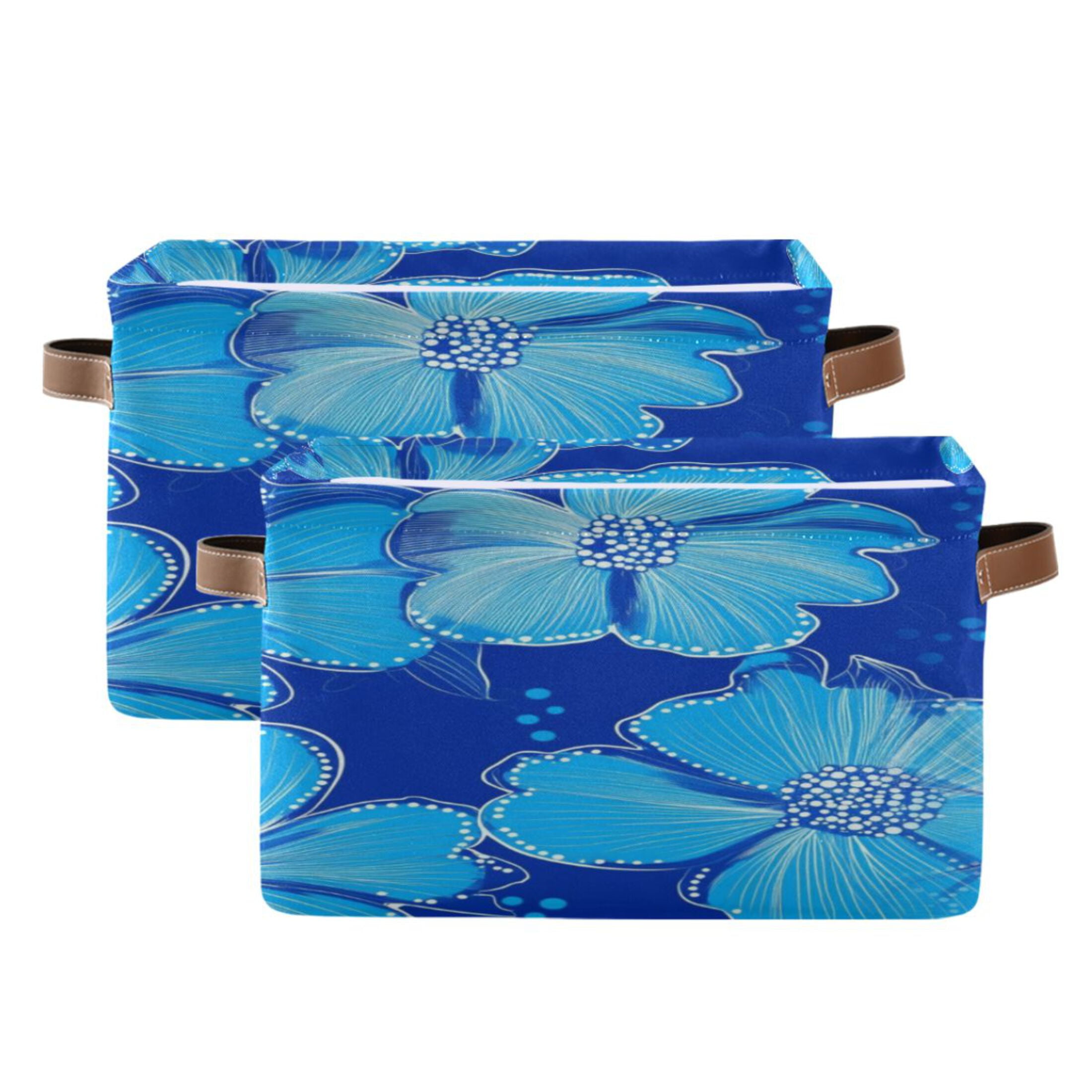 Blue Flowers Small Dot Design Foldable Storage Basket,Canvas Fabric Foldable Storage Bins with Handles Open Home Storage Bins Boxes for Toy Book Shelf Closet Baskets