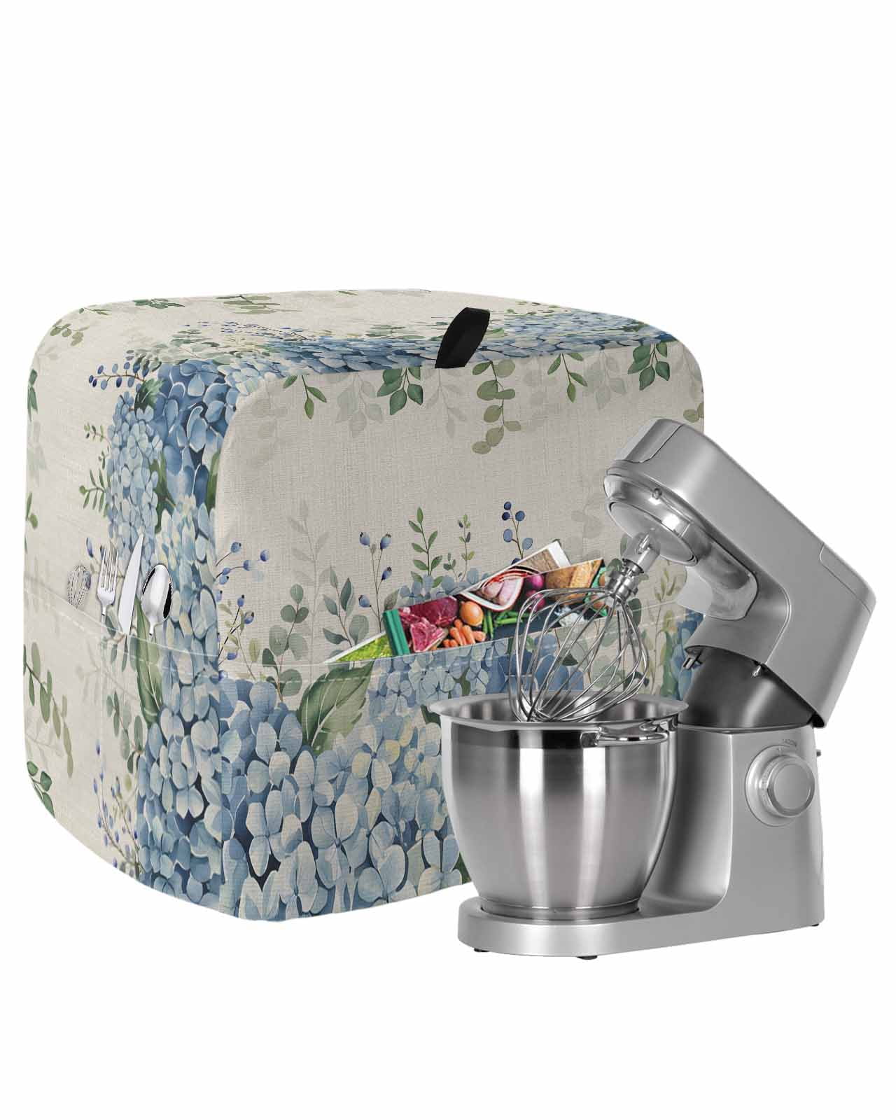 Blue Flowers Stand Mixer Dust Cover with Storage Pocket & Handles ...